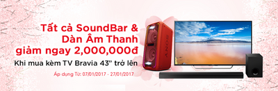 Khuyến mại - Tặng Voucher 2,000,000Đ cho Soundbar và Dàn âm thanh khi mua kèm Tivi Sony từ 43 inch